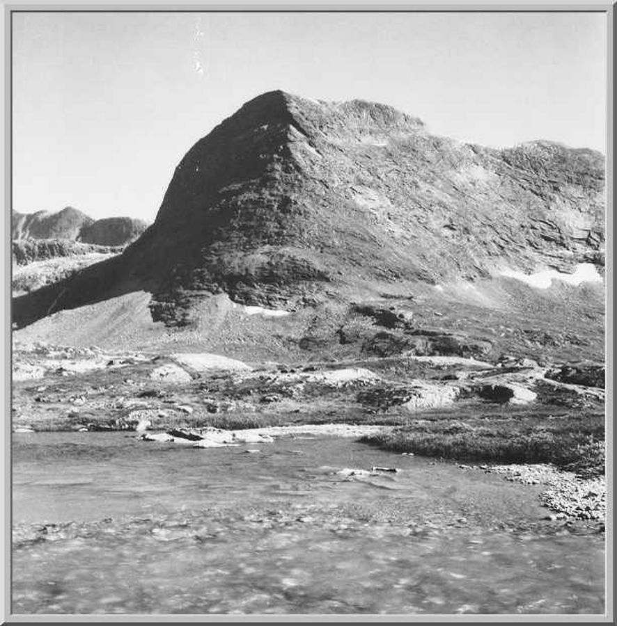 Vi ser her Skarfjellenden 1980 (Gunnerius Marstein kallte fjellet for Skarfjellsnyta). Dette er fjellpartiets (Stigfjellets) høyeste del - 1386m.o.h.