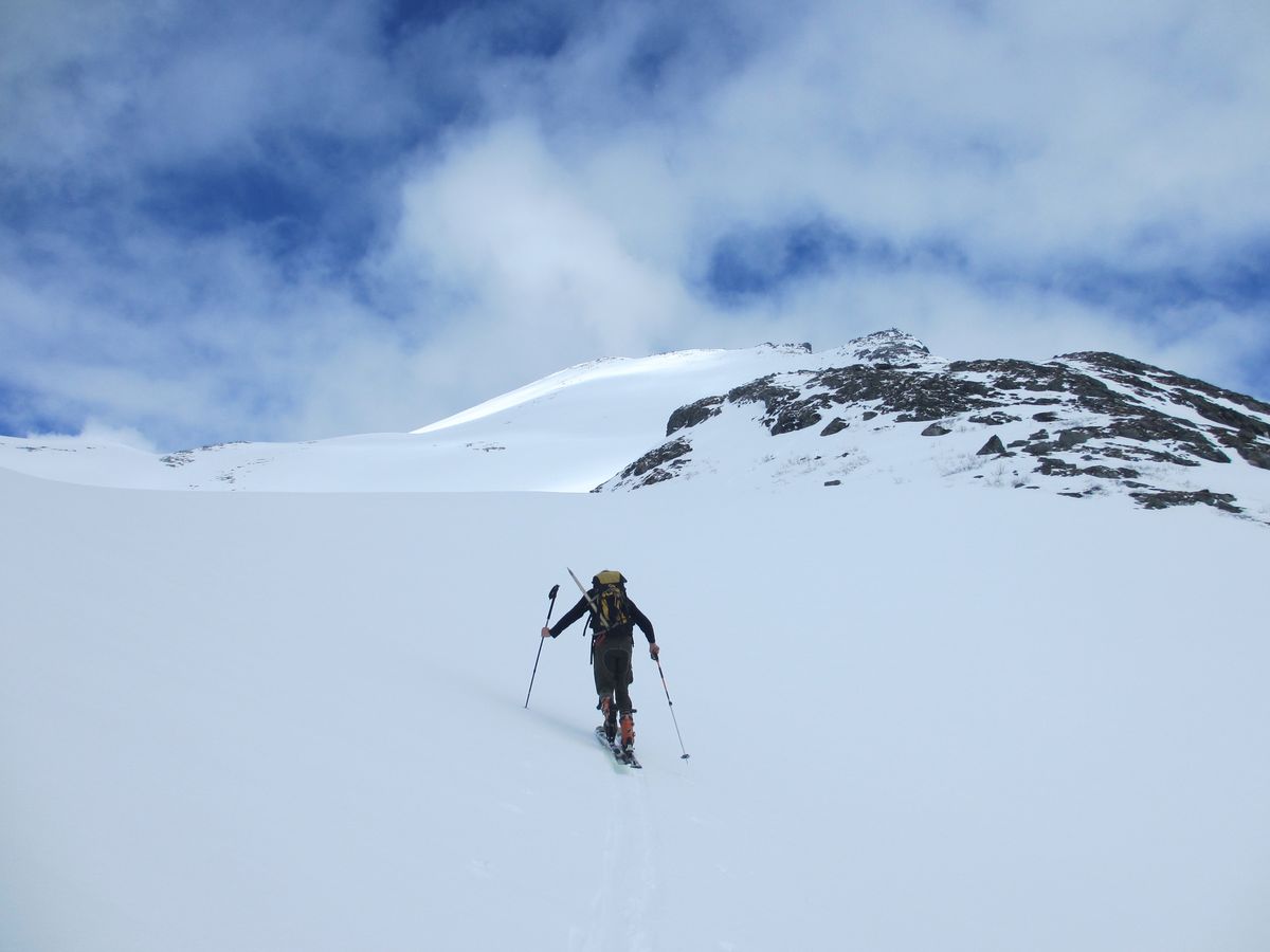 Etter krattskogen, på vei oppover mot fortoppene til Middagstind.